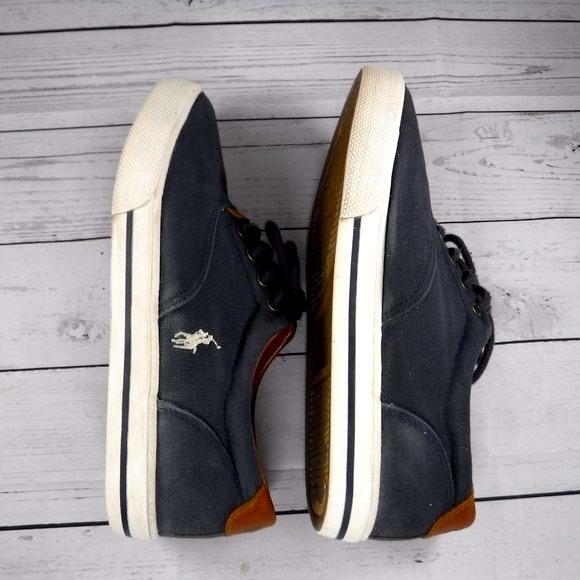 Polo by ralph lauren navy & tan sneaker mens 6 1/2 - Picture 6 of 12